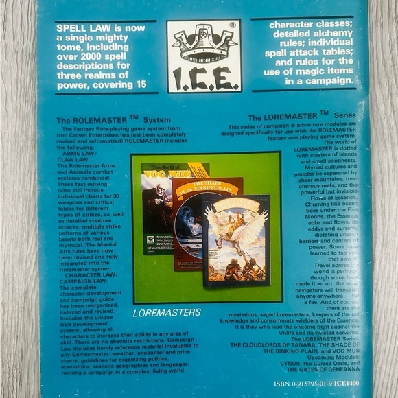 Spell Law I.C.E. Rolemaster #1200 Vintage 1984 RPG Spell Rule Book Fantasy Game - Picture 2 of 3